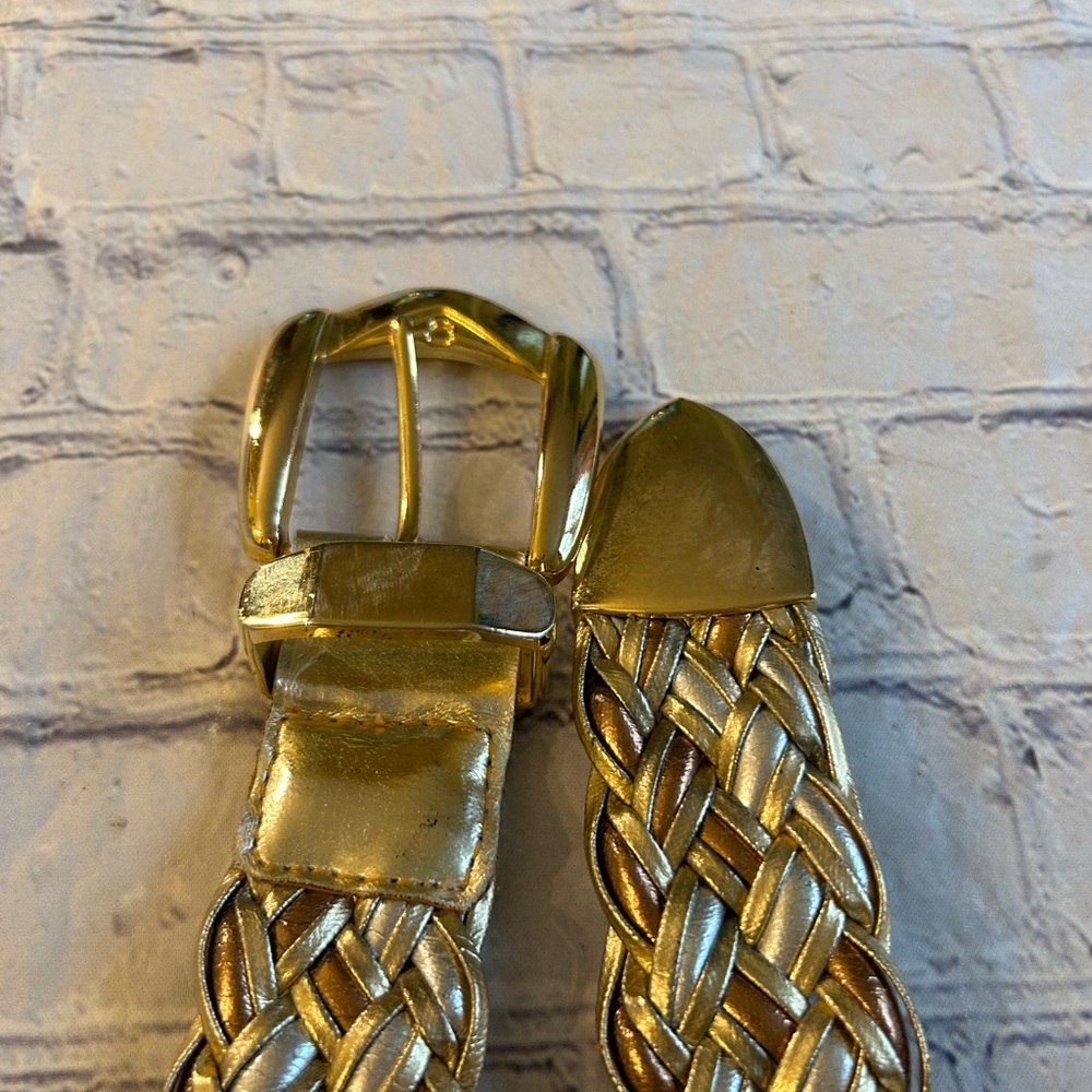 Woven Metallic Belt - different Gold colors with a little silver silver.
